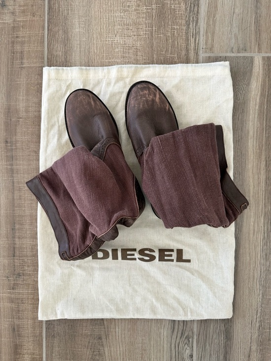 Diesel Shoes - Diesel Brown Fabric and Brown Leather Women's Mid-Calf Boots